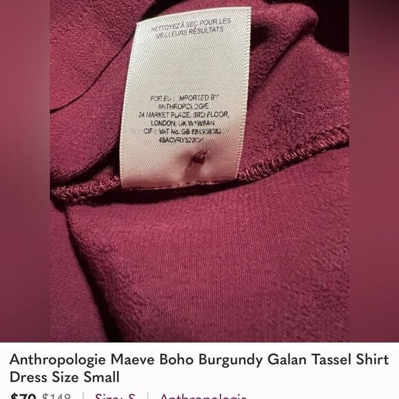 Anthropologie Maeve Boho Burgundy Galan Tassel Shirt Dress large - Picture 8 of 14